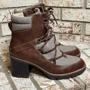 Naturalizer Madie Brown and Gray Lace-Up Heeled Boots Size 9.5